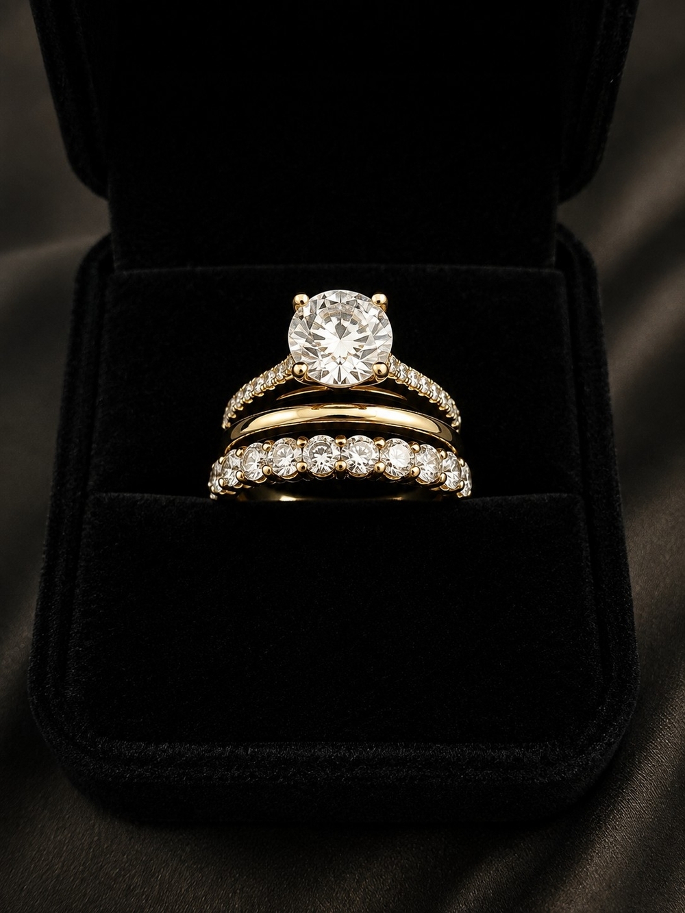 Gold Cubic Zirconia 3-Piece Ring Set Size 7!